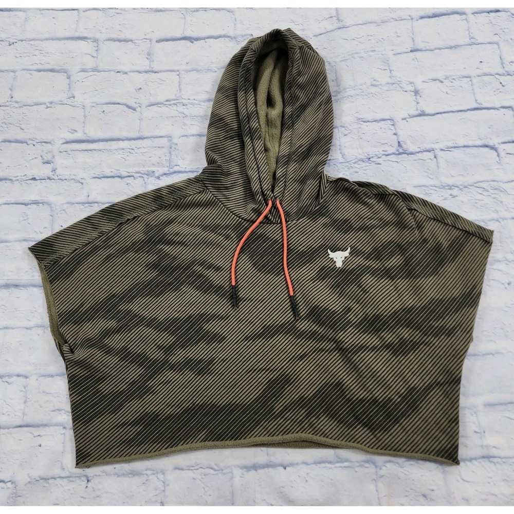 Under Armour Project Rock Cropped Hoodie WOMENS SIZE S Fleece Camo Green